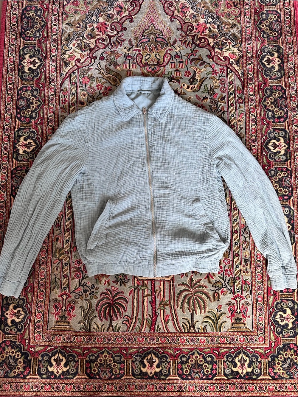 Light Gray Men’s Zara linen blend  Zip-Front Jacket